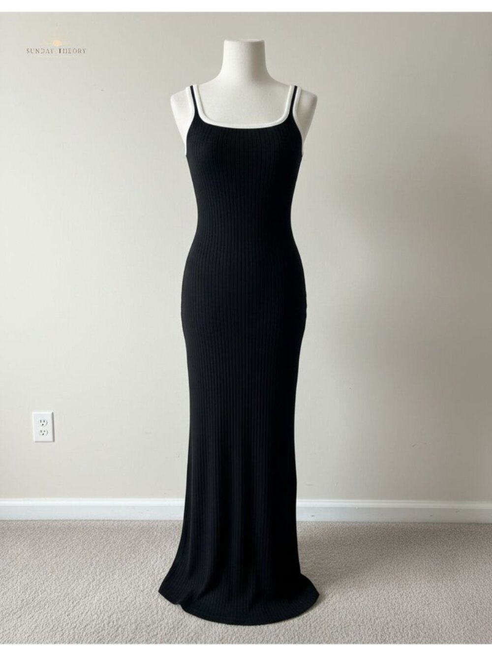 Sleeveless Bodycon Midi Dress Square Neck Side Slit Knit Summer Casual